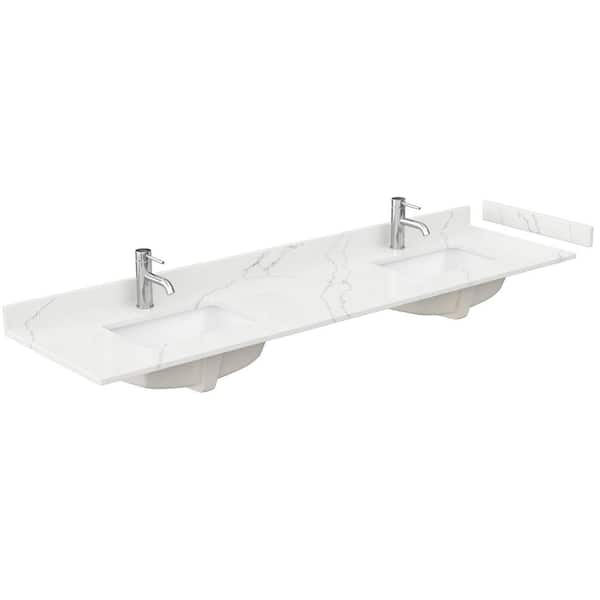 80 in. W x 22 in. D Quartz White Rectangular Double Sink Bathroom Vanity Top in Giotto