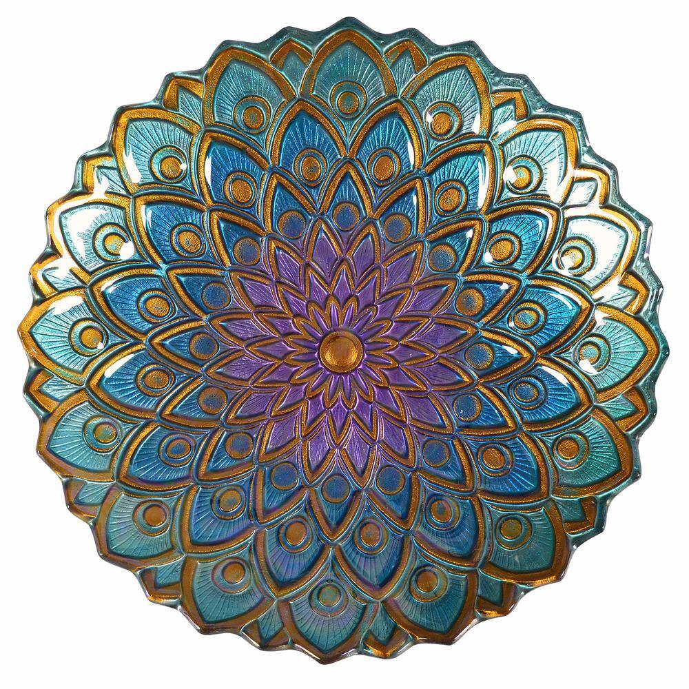 18" Multicolor Mosaic Glass Bird Bath with Metal Stand
