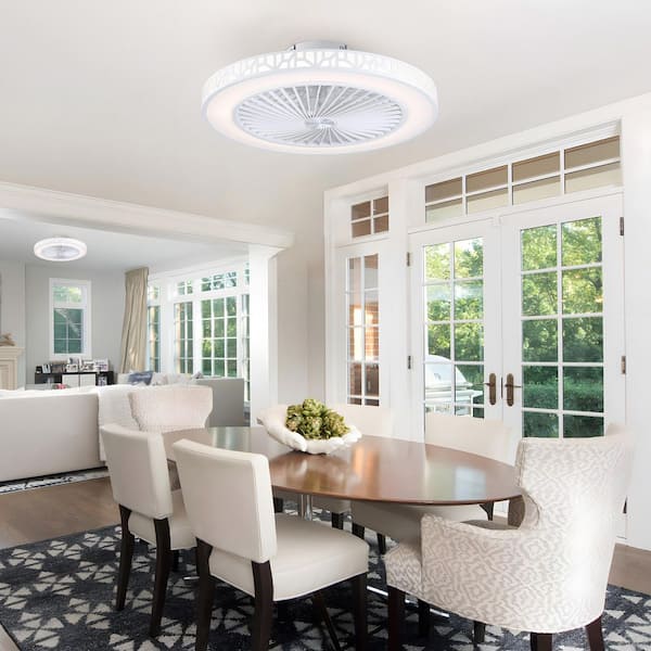 19 in. LED Indoor White Ceiling Fan with Light Dimmable Low Profile Flush Mount Ceiling Fan with Remote and APP Control