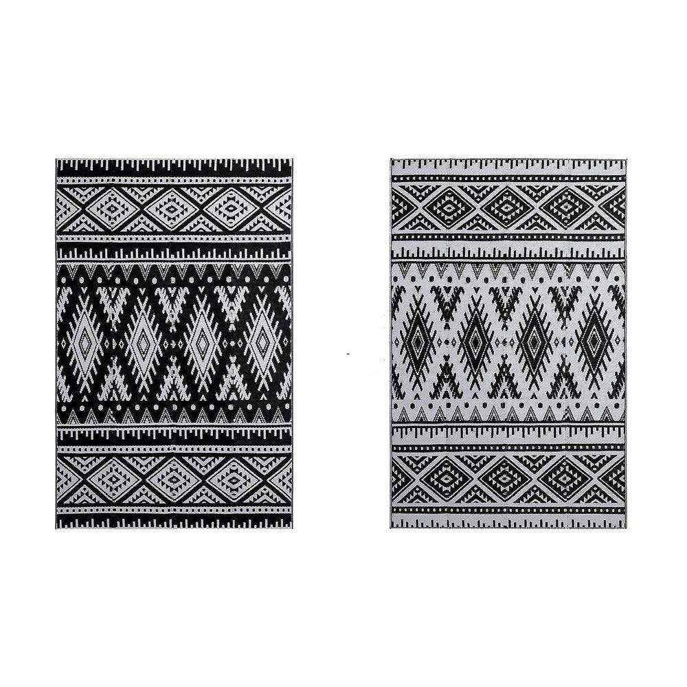 96 in. x 60 in. Black and White Reversible Waterproof Outdoor Rug Made From Recycled Plastic Straws price history on PriceWatchPro