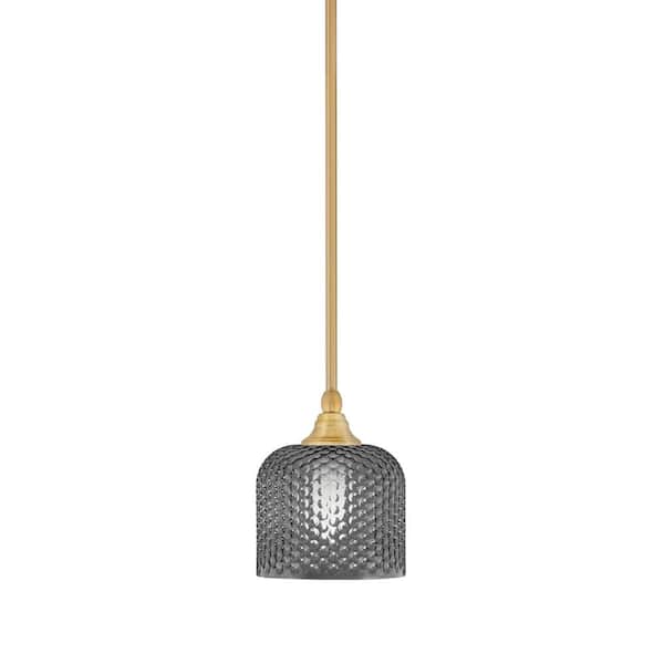 Unbranded Sparta 100-Watt 1-Light New Age Brass Shaded Pendant Light Mini Pendant with Smoke Textured Glass and No Bulb Included