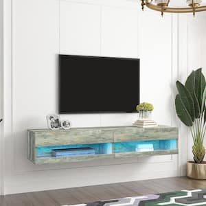 70.87 in. Gray TV Stand Fits TV's up to 80 in. Wall Mounted Floating TV Stand with 20 Color LEDs