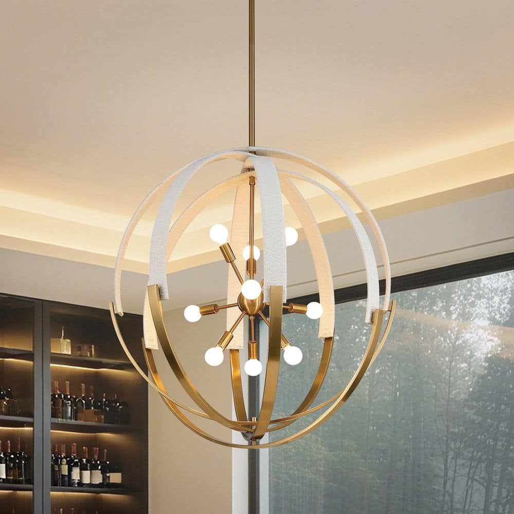 Abbey 31 in. 9-Light Brass and Cream Cotton Rope Chandelier price history on PriceWatchPro