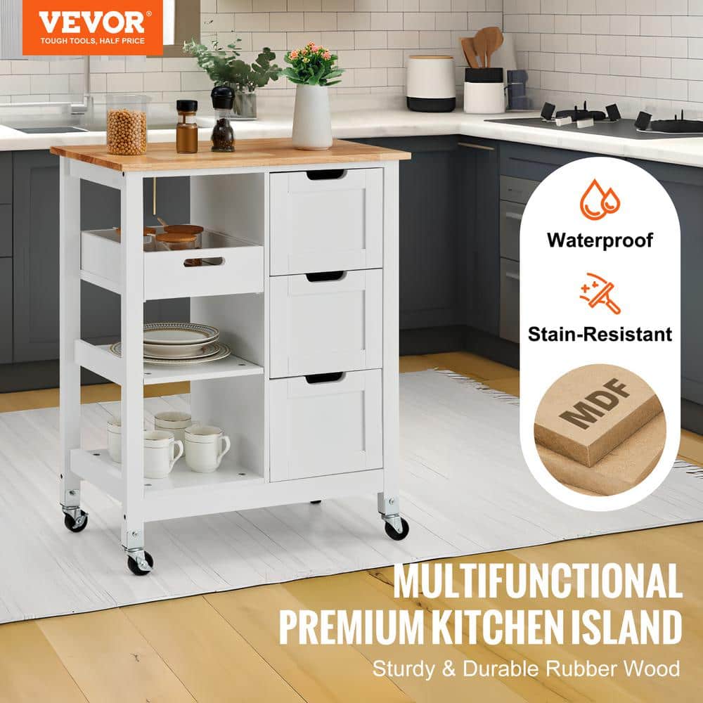 White Wood Kitchen Cart with Spice Rack and Storage