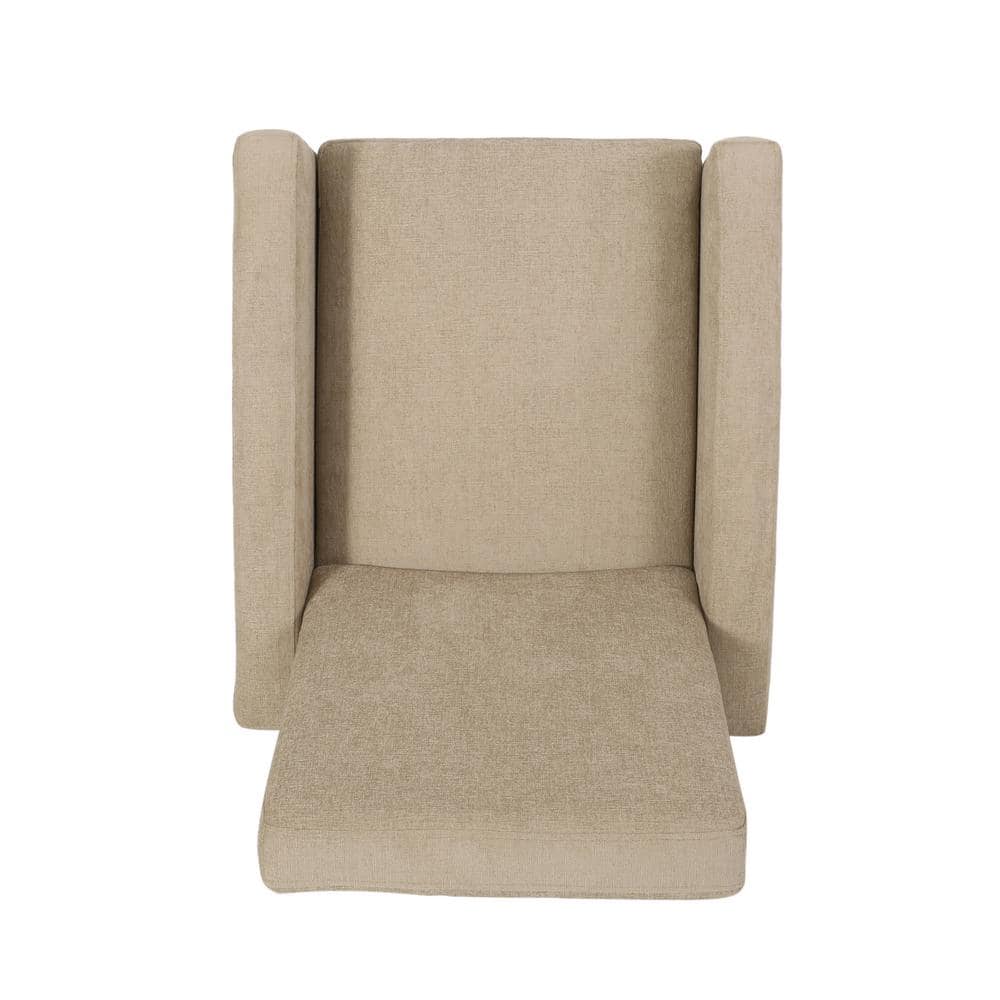 Sand and Brown Manual Pushback Wood Recliner