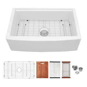 33x21 in. Farmhouse/Apron-Front Undermount Single Bowl White Porcelain Ceramic Kitchen Sink Basin with All Accessories