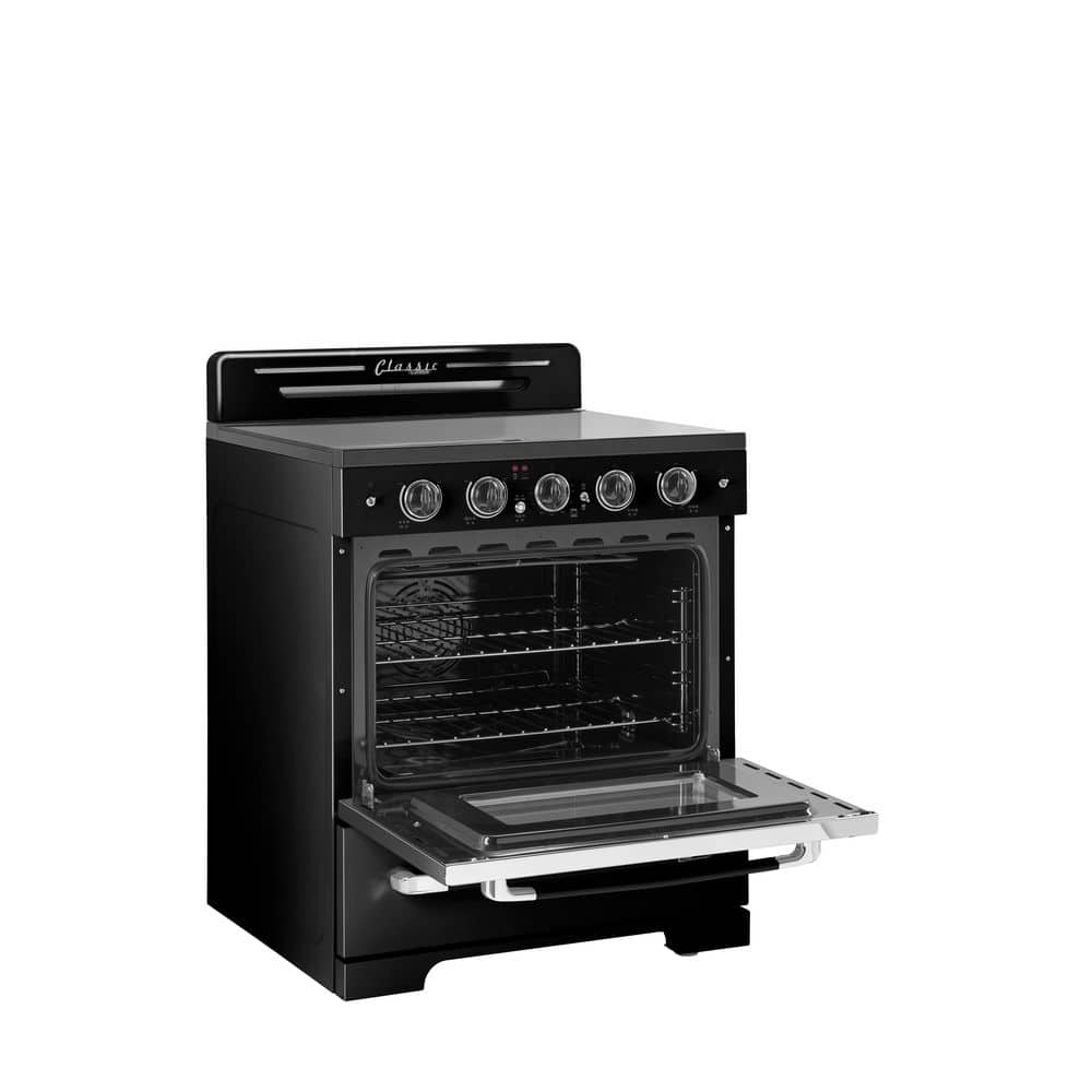 Midnight Black 30" Retro Freestanding Electric Range with Convection Oven