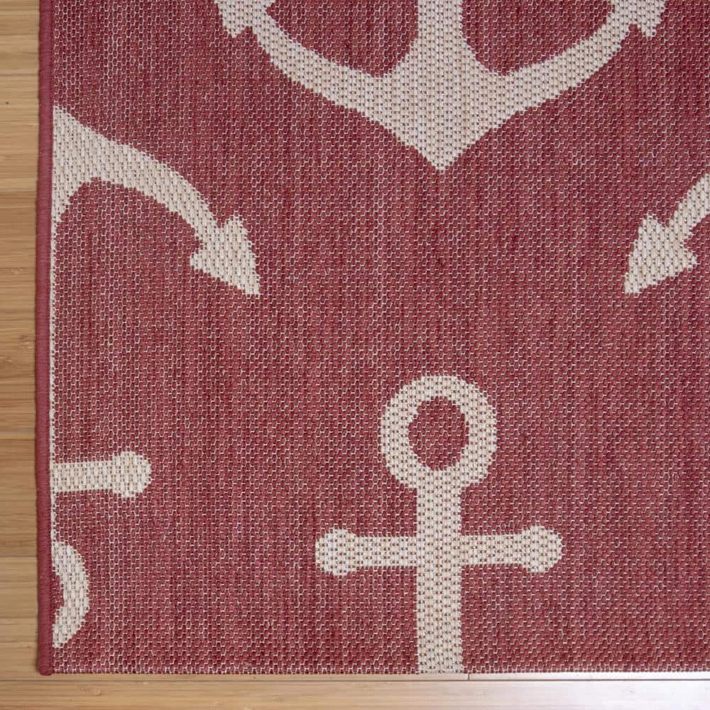 Red Nautical Anchor Indoor/Outdoor Flatweave Rug 6'6" x 9'6"