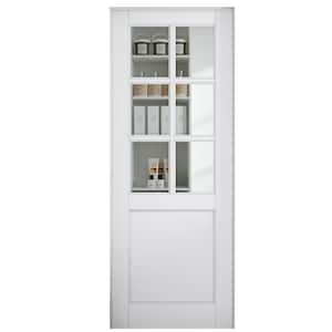 28 in. x 80 in. 6-Lite Clear Glass Left Handed White Solid Core MDF Prehung Door with Quick Assemble Jamb Kit