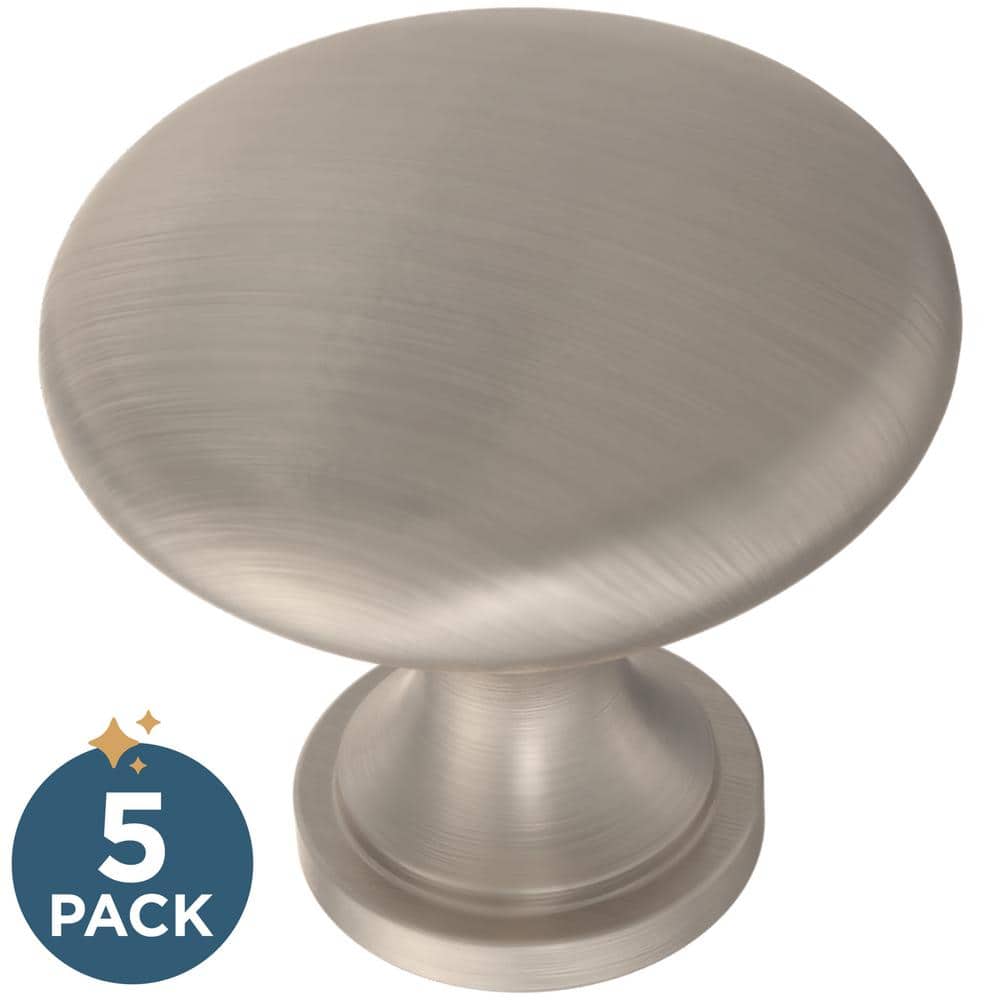 (5-Pack) 1-3/16 in. (30 mm) Classic Round Cabinet Knobs in Satin Nickel wit