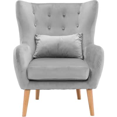 Grey Velvet Wingback Accent Chair