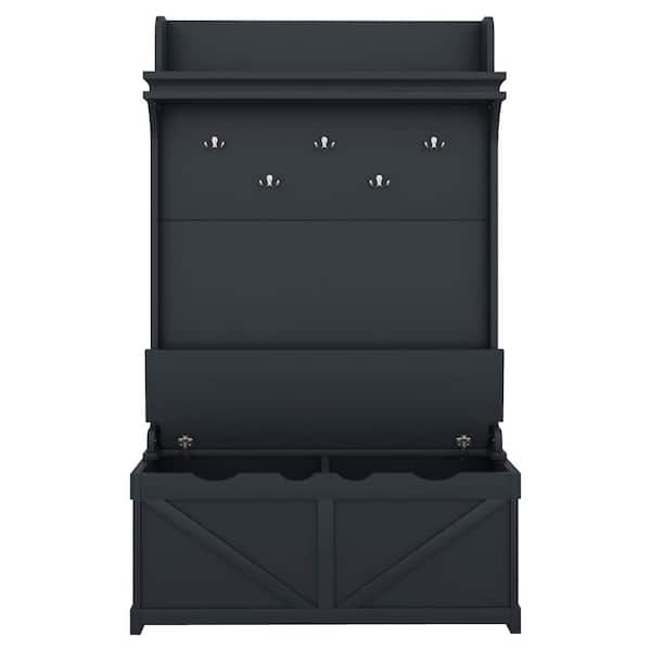 XUJMK 47 in. W x 19 in. D x 75 in. H Dark Blue Linen Cabinet, Hall Tree with Storage Bench, Entryway Bench, Coat Rack