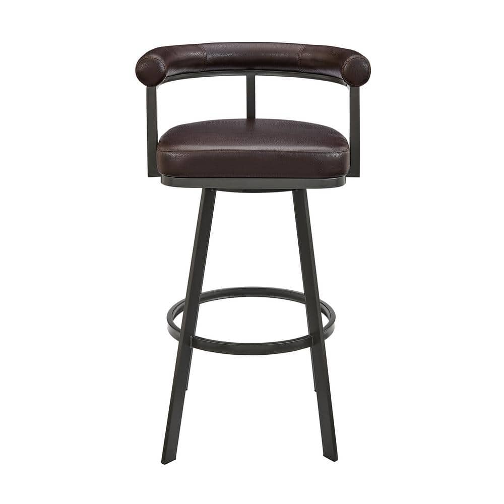 Nolagam 34-38 in. Brown/Brown Metal 30 in. Bar Stool with Faux Leather Seat