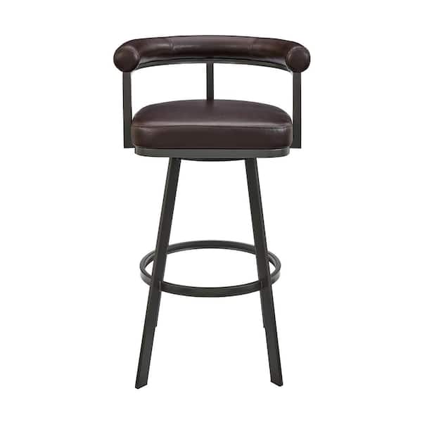 Armen Living Nolagam 34-38 in. Brown/Brown Metal 30 in. Bar Stool with Faux Leather Seat