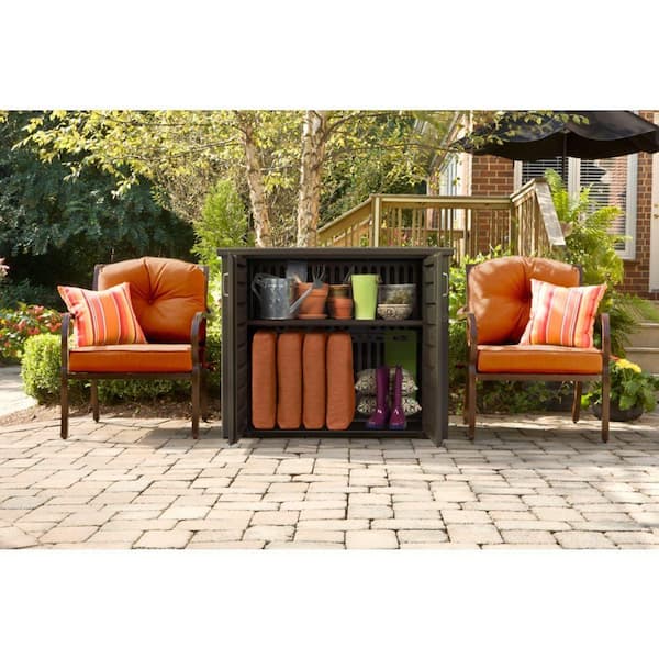 Patio Chic 123 Gal. Resin Basket Weave Patio Cabinet in Brown