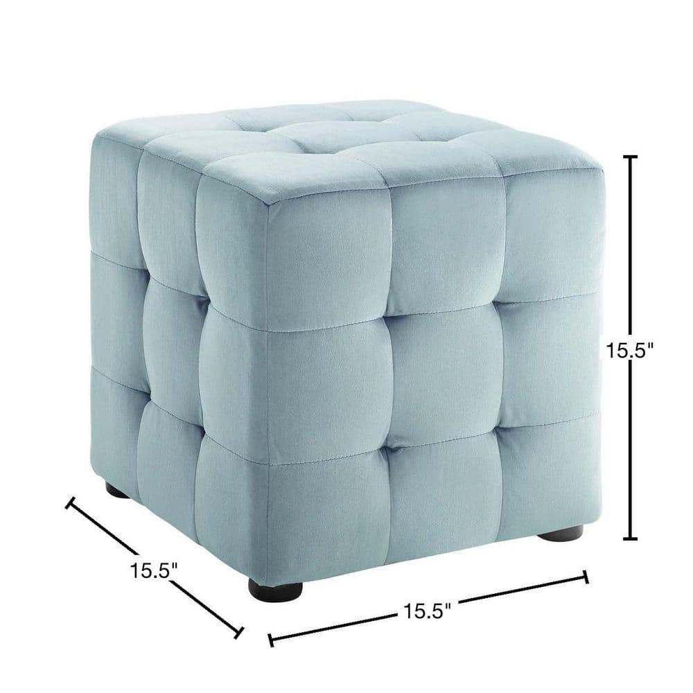 Elegant Charm Light Blue Tufted Velvet Pouf Ottoman