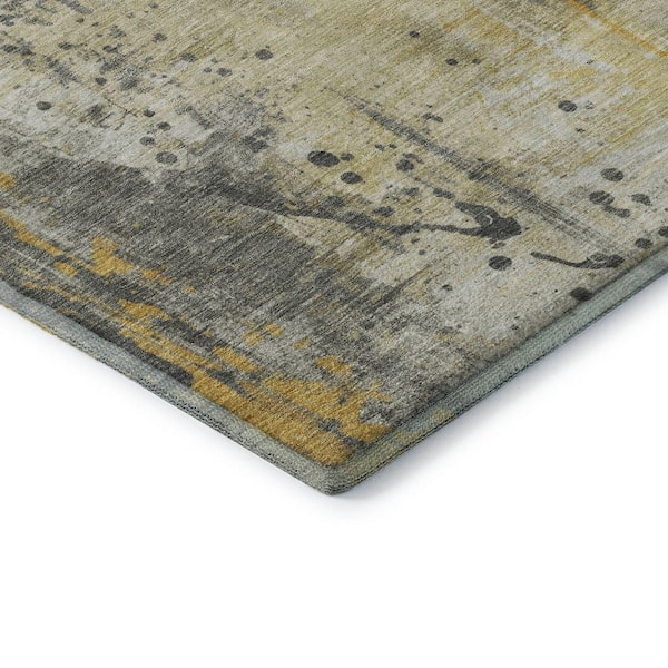 Mayfield Premium Machine Washable Abstract AMF1840 Gold 2 ft. 3 in. x 7 ft. 6 in. Runner Rug