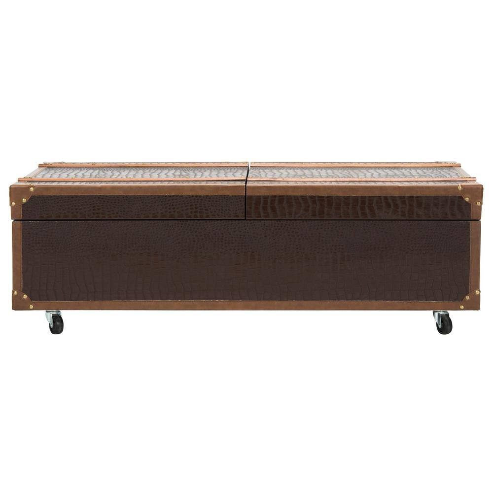 Transitional Mix Walnut and Brass Storage Trunk Coffee Table
