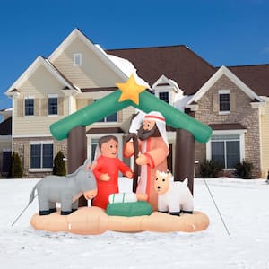 7 ft. x 6 ft. Pre-Lit Nativity with Mary, Joseph, Baby Jesus and Animals Christmas Inflatable with Storage Bag