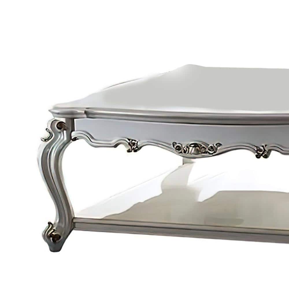 47" Antique Pearl Wood Coffee Table with Storage Shelf