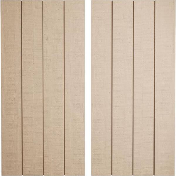 Ekena Millwork 22 in. x 48 in. Timberthane Polyurethane 4-Board Joined Board-n-Batten Rough Cedar Faux Wood Shutters, No Batten Pair