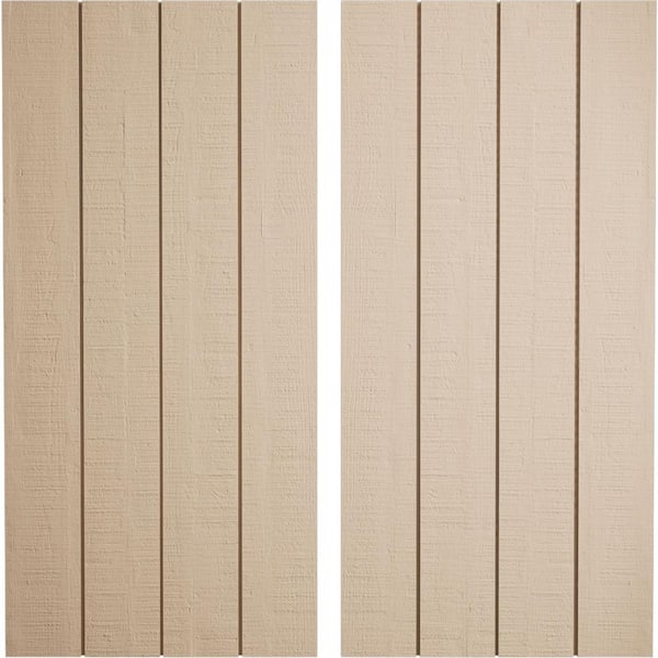 Ekena Millwork 22 in. x 84 in. Timberthane Polyurethane 4-Board Joined Board-n-Batten Rough Cedar Faux Wood Shutters, No Batten Pair