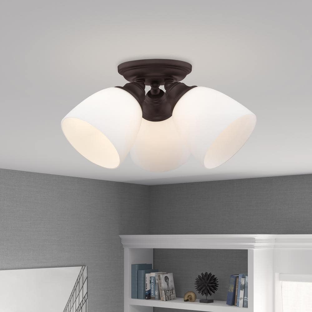 Somerville 3-Light Bronze Flush Mount with Opal Glass