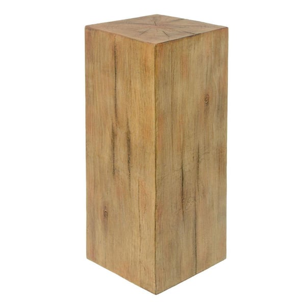 Small Size Wood-Look Square-Column End Table, H18 in. Wood-Like Distressed Finish, Indoor Outdoor Use, Natural Color