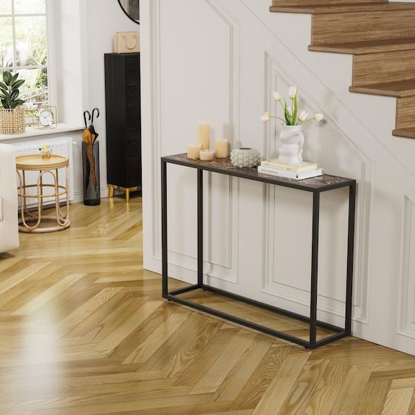 41.73 in. Brown/Black Rectangle Wood Top Console Table