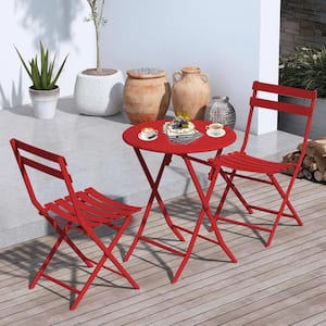 3-Piece Metal Foldable Bistro Set, All Weather-Resistant Outdoor/Indoor Conversation Set for Patio, Yard, Garden-Red