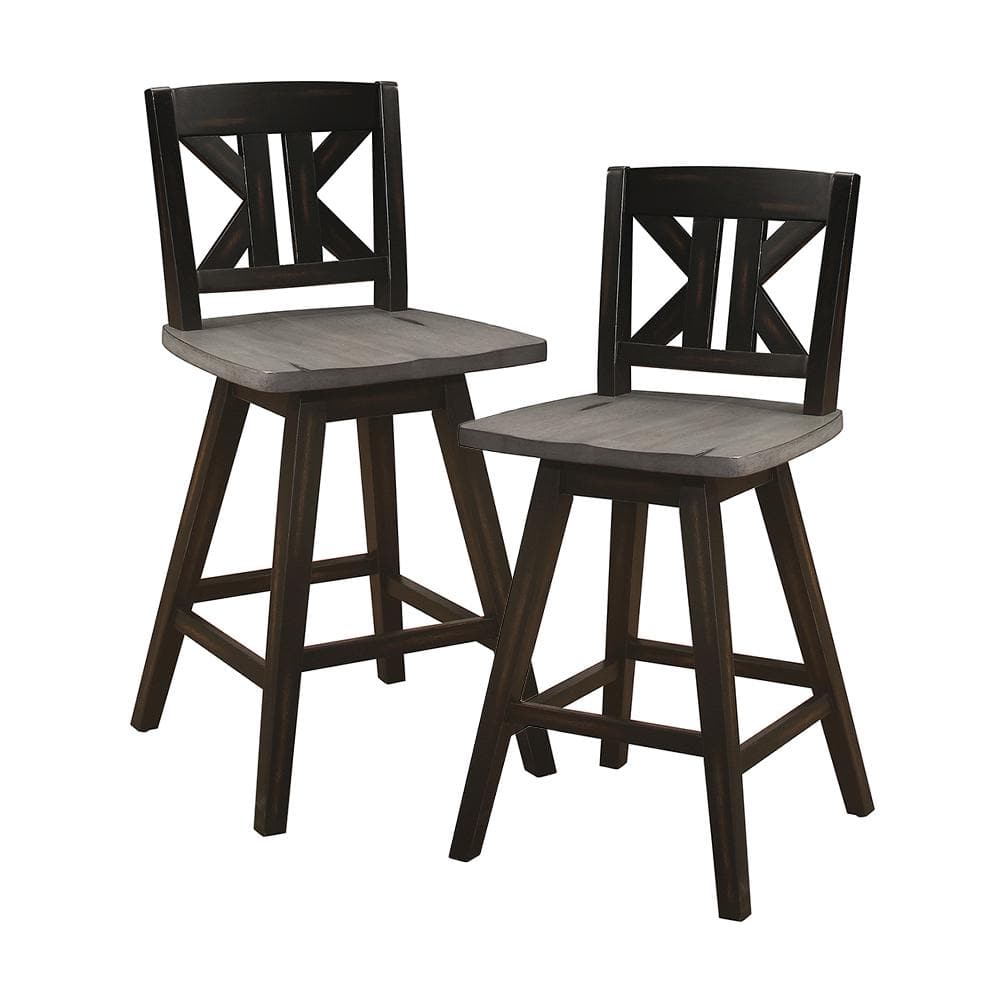 Fenton 23 in. Distressed Gray and Black Wood Swivel Counter Height Chair (D