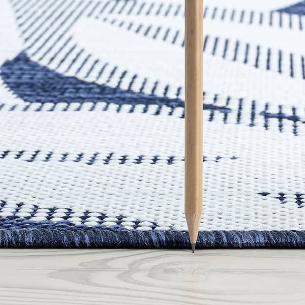 Eco Floral Navy 6 ft. Round Indoor/Outdoor Area Rug