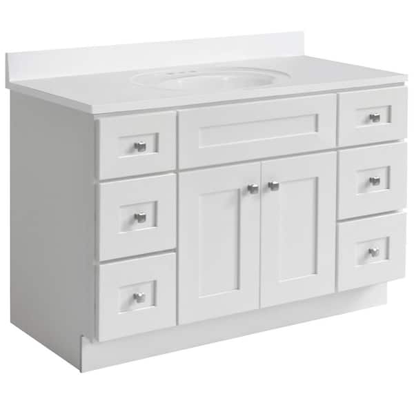 Brookings 49 in. W 1 Sink Bath Vanity in White with Solid White Cultured Marble Top Assembled