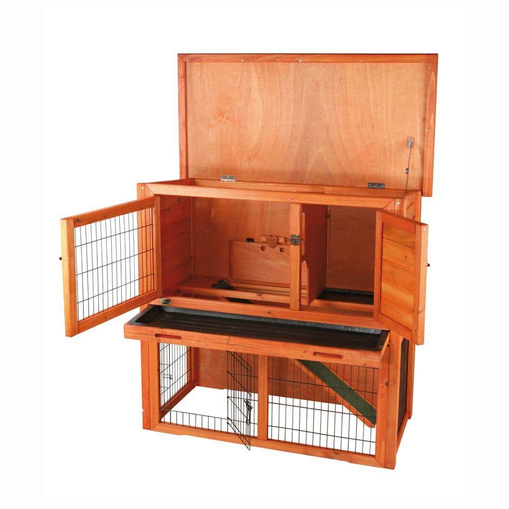 Weatherproof Outdoor Wooden 2-Story Guinea Pig Hutch with Run