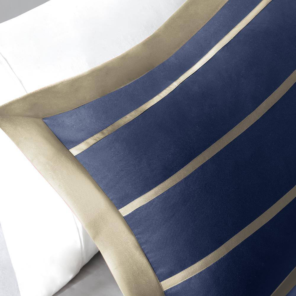 Navy Full Microfiber Bedspread Set with Edge Embellishment