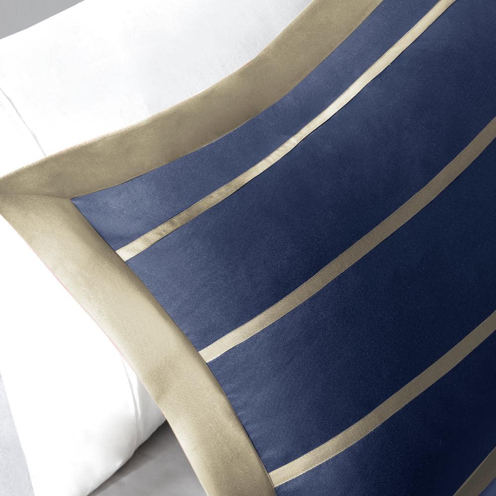 Navy and Khaki Twin Microfiber Comforter Set with Decorative Pillow