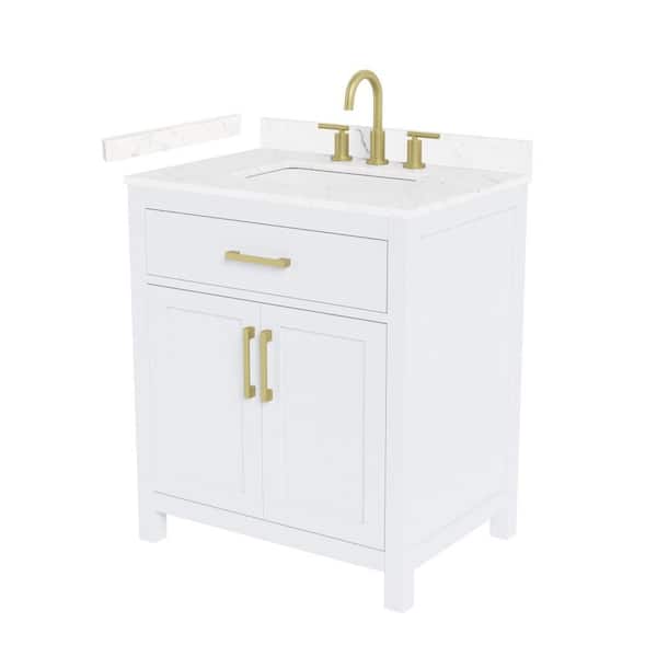 Beckett 30 in. Single Freestanding White Bath Vanity with Carrara Cultured Marble Top
