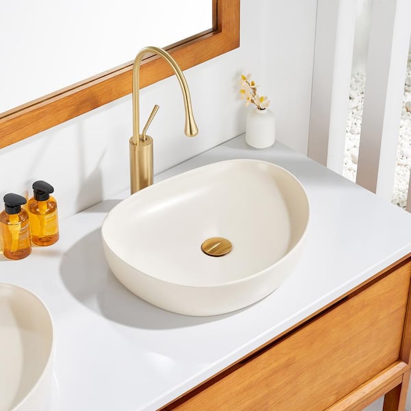 Modern 20 in. Bathroom Ceramic Vessel Sink Art Basin in Matte Khaki