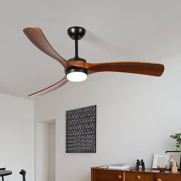 60 in. 3-Light Indoor Solid Wood Leaf Quiet Ceiling Fan with Remote Control 2-Way Rotation 6-Speed, Brown