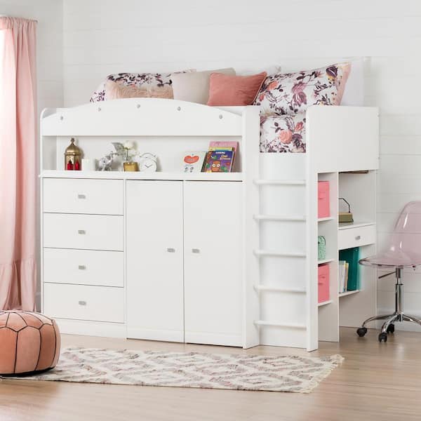 South S Tiara 4 Drawer Pure White, Loft Bed Twin Size