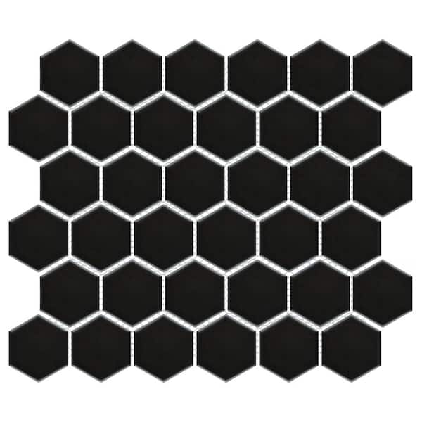 Merola Tile Metro 2 in. Hex Matte Black 11-1/8 in. x 12-5/8 in. Porcelain Mosaic Tile (10.0 sq. ft./Case)