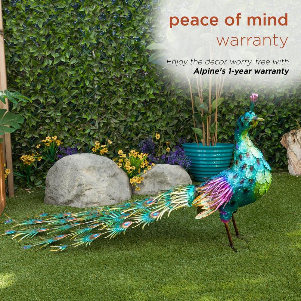 Jumbo Size Blue and Green Iron Peacock Garden Statue