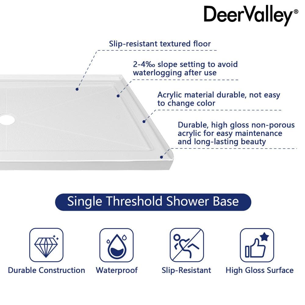 60'' White Acrylic Shower Base with Non-slip Design
