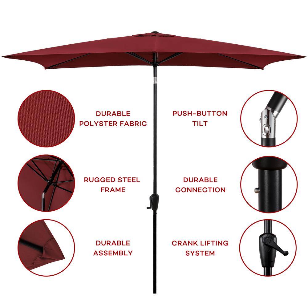 Scarlet and Black Rectangular Steel Market Umbrella with Crank Lift