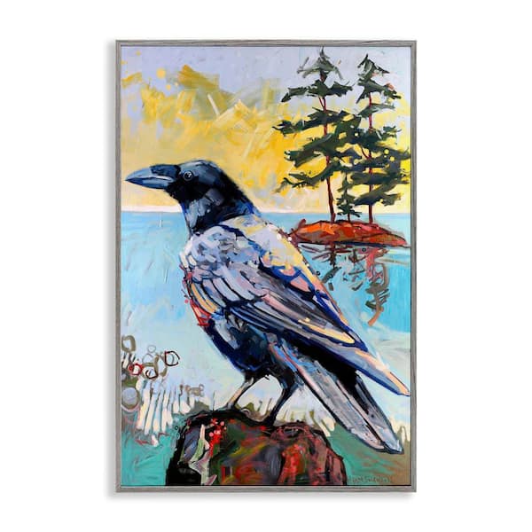 Stupell Industries Crow in Modern Landscape by Adam Swanson Gray Framed Animal Giclee Art Print 30 in. x 20 in.
