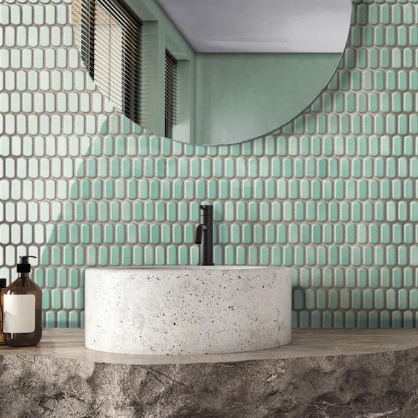 Hudson Capsule Mint Green 12 in. x 13 in. Porcelain Floor and Wall Mosaic Tile (11.4 sq. ft. /Case)