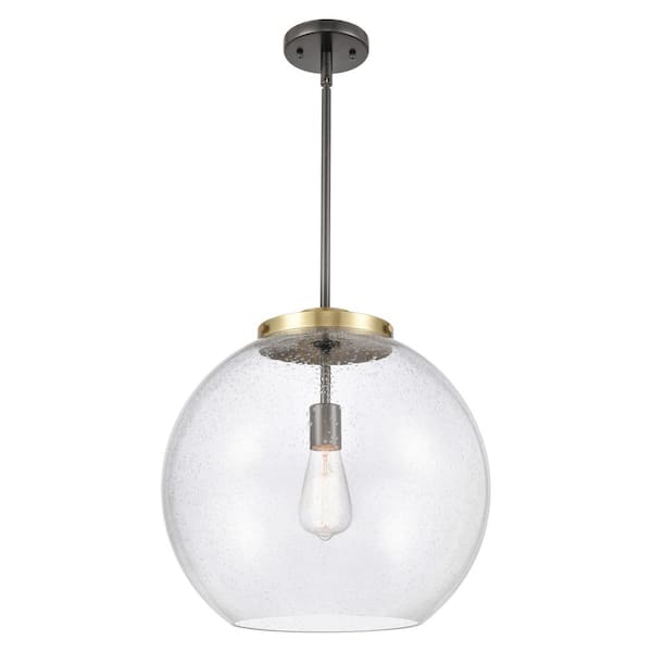 Innovations Athens 60-Watt 1-Light Black Antique Brass Shaded Mini Pendant Light with Seedy Glass