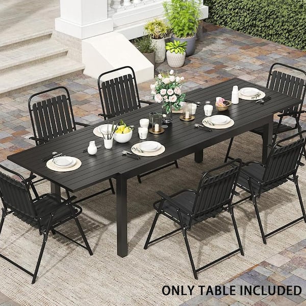 Black 88.6 in. Width Rectangle Aluminum Patio Outdoor Dining Table with Extension