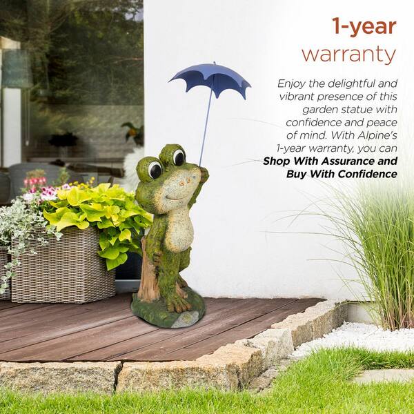 Alpine Corporation Smiling Frog with Purple Umbrella Statue