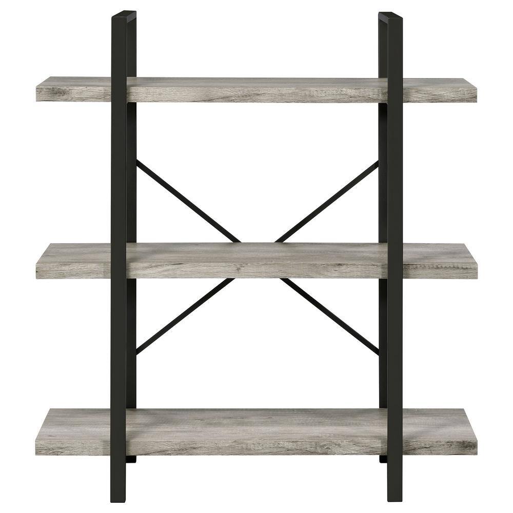 Pearl Silver Transitional 3-Shelf Bookcase in Gray Driftwood